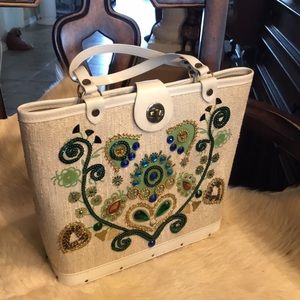 Vintage Square Cloth Wood Bottom Handbag